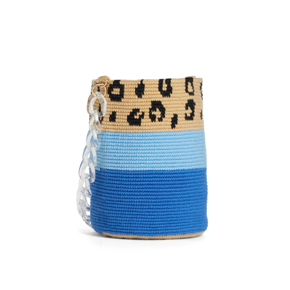 SORAYA HENNESSY Blue Beige Leopard Midi Bucket Bag Women's $250 Retail - Picture 2 of 10